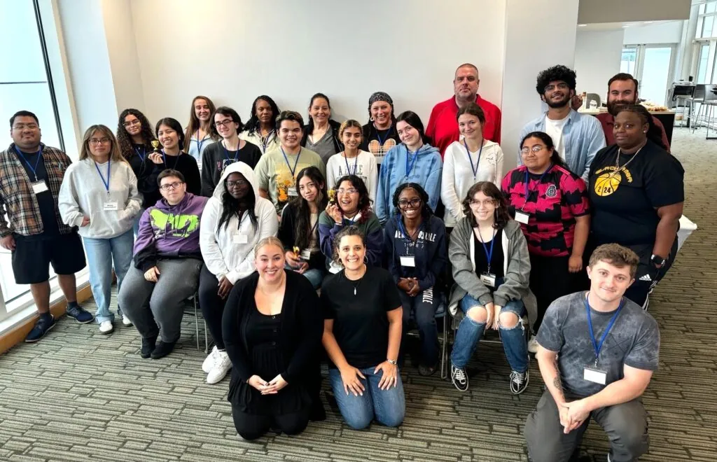 large group of EOF students posed together at the new student summer program. 