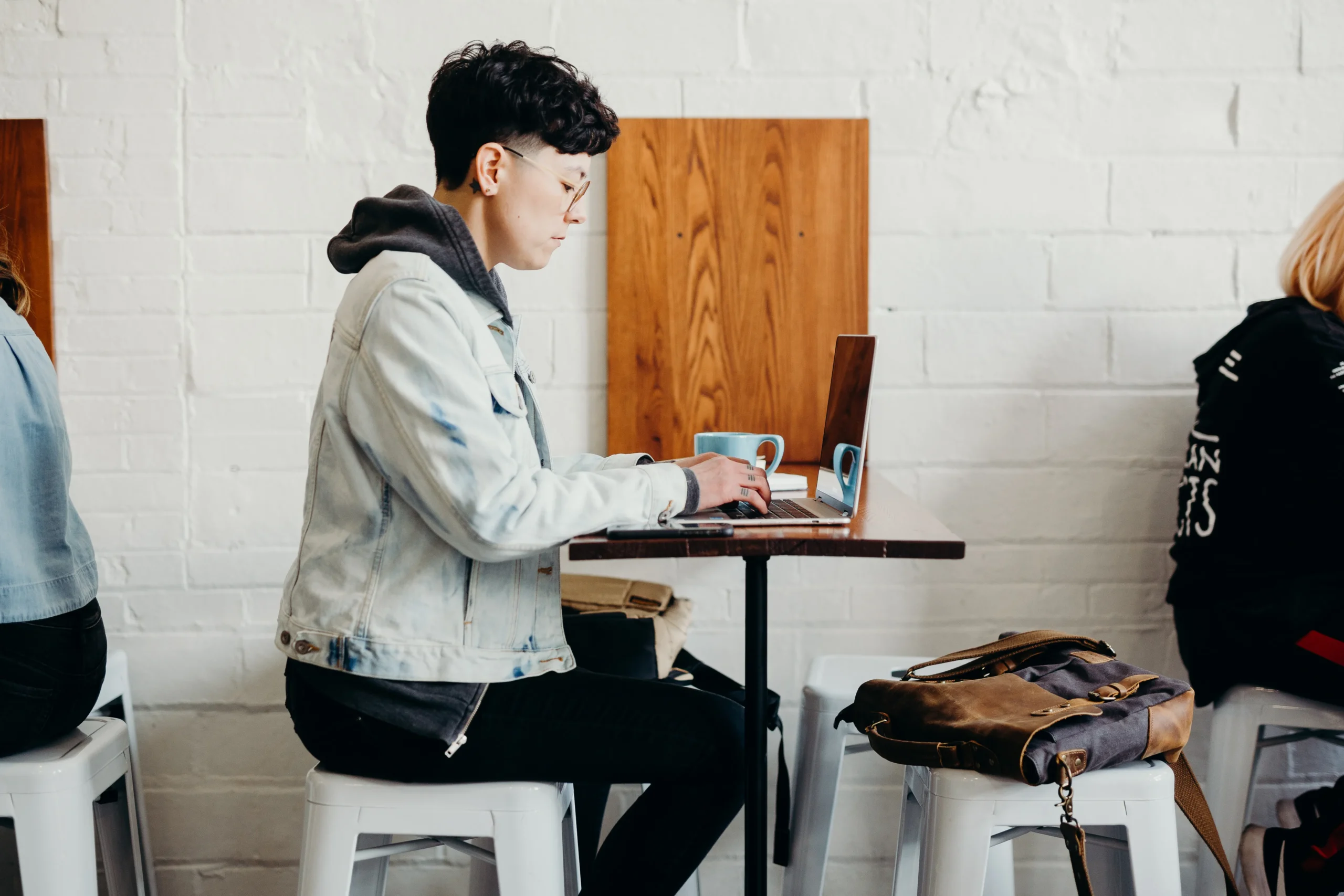 Student sitting independently studying on the computer